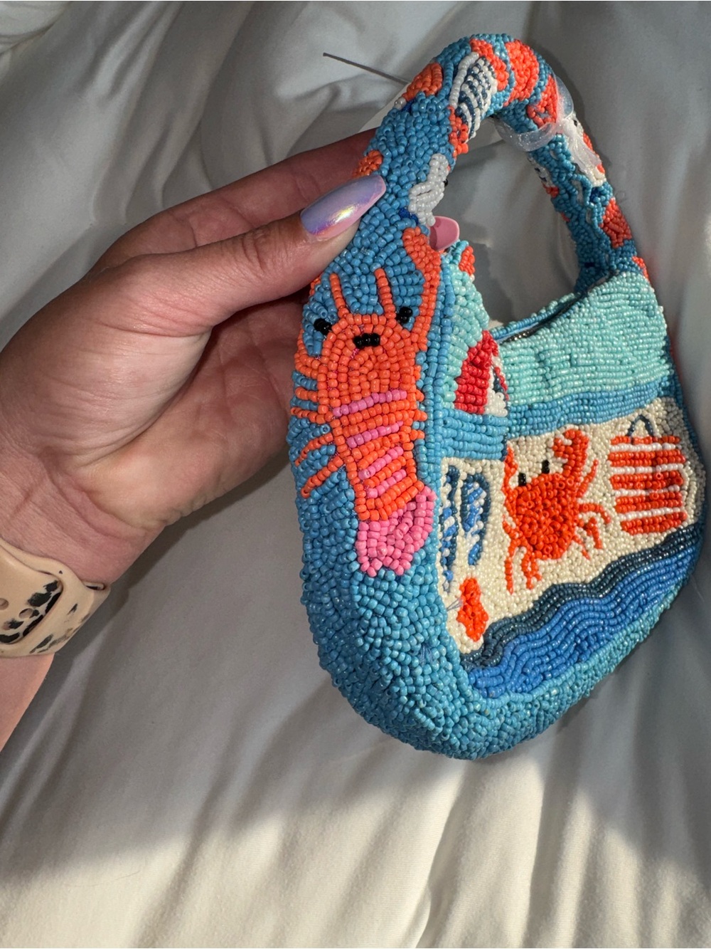 Crab at the Beach Beaded Handbag Handmade in India New with Tags - Picture 4 of 13